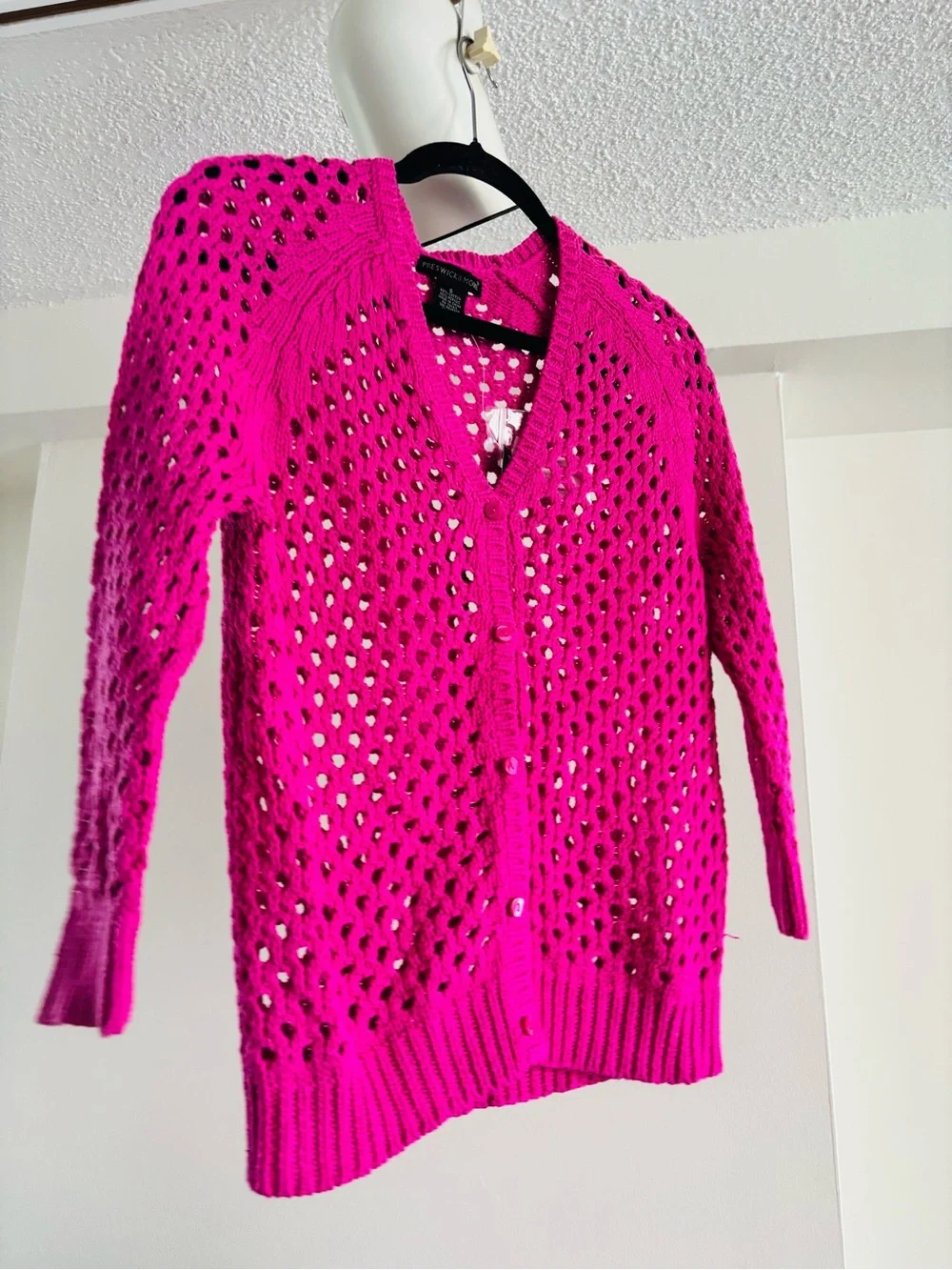 Crochet Sweater Cotton Blend Rose/Violet Small - Picture 4 of 6